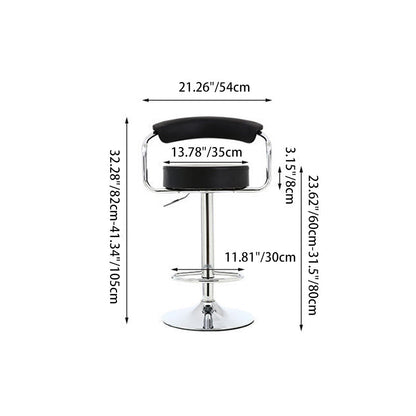 Contemporary Luxury Round PU Leather Metal Height Adjustable Swivel Bar Stool Footrest For Dining Room