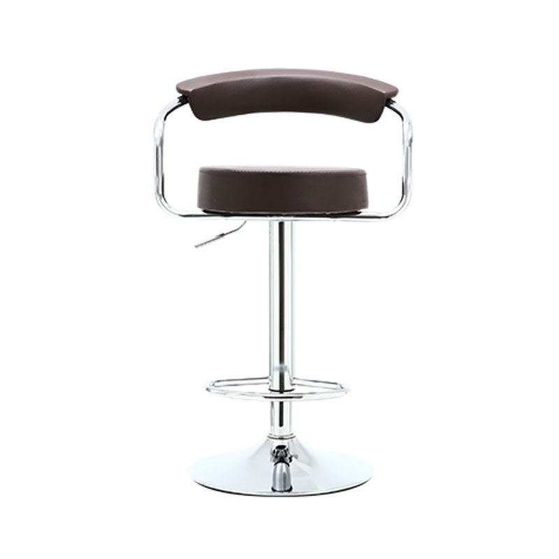 Contemporary Luxury Round PU Leather Metal Height Adjustable Swivel Bar Stool Footrest For Dining Room