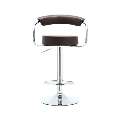 Contemporary Luxury Round PU Leather Metal Height Adjustable Swivel Bar Stool Footrest For Dining Room