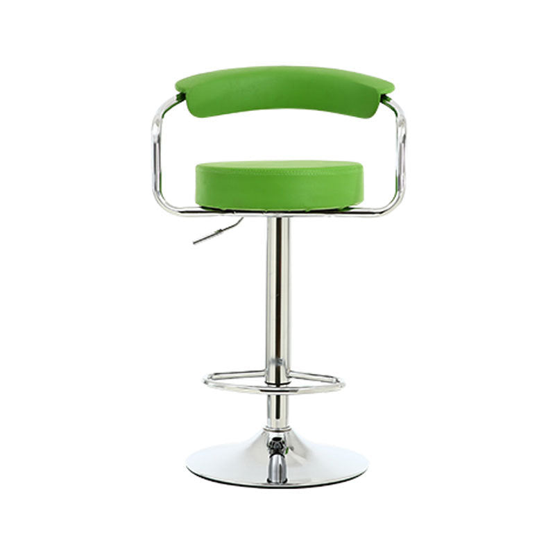 Contemporary Luxury Round PU Leather Metal Height Adjustable Swivel Bar Stool Footrest For Dining Room