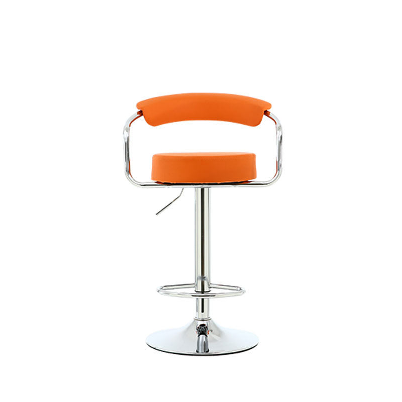 Contemporary Luxury Round PU Leather Metal Height Adjustable Swivel Bar Stool Footrest For Dining Room