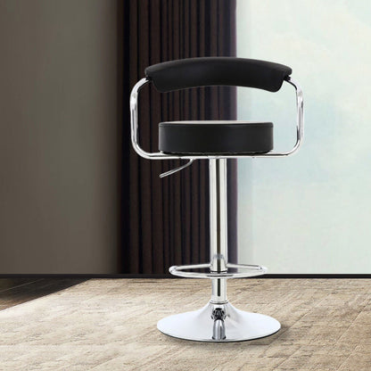 Contemporary Luxury Round PU Leather Metal Height Adjustable Swivel Bar Stool Footrest For Dining Room