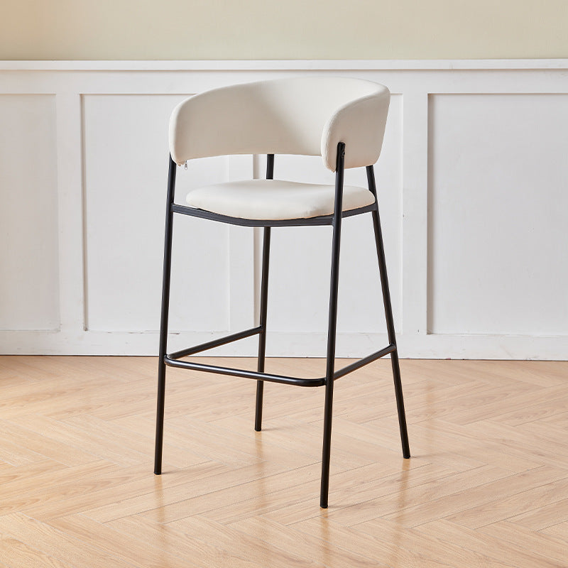Contemporary Nordic Curved Flannel Iron Frame Bar Stool Low Back Footrest For Dining Room