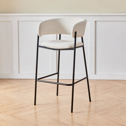 Contemporary Nordic Curved Flannel Iron Frame Bar Stool Low Back Footrest For Dining Room