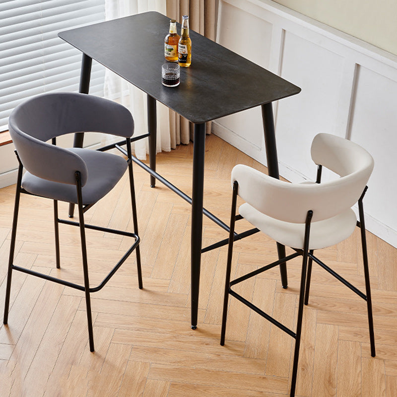 Contemporary Nordic Curved Flannel Iron Frame Bar Stool Low Back Footrest For Dining Room