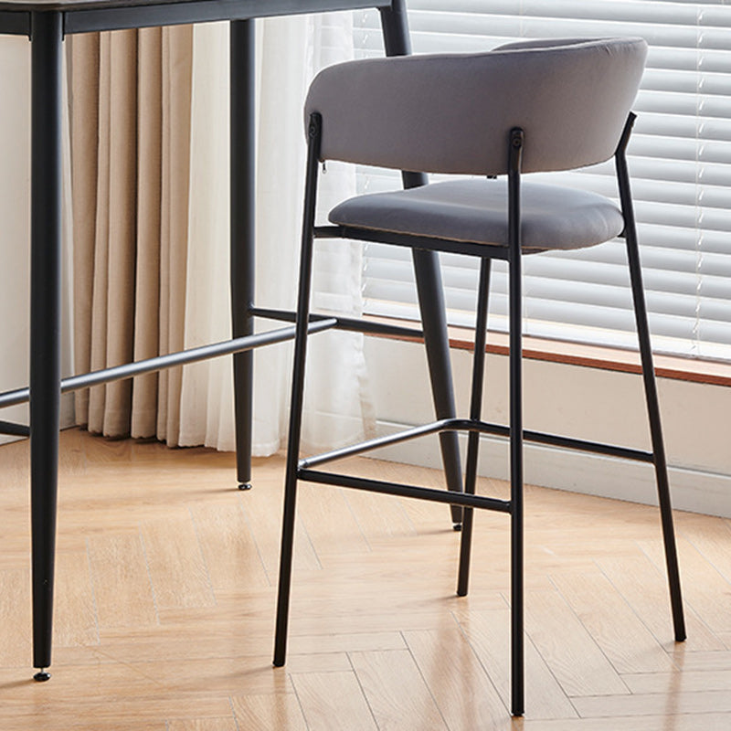 Contemporary Nordic Curved Flannel Iron Frame Bar Stool Low Back Footrest For Dining Room