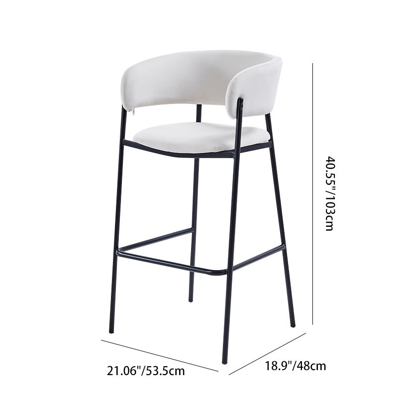 Contemporary Nordic Curved Flannel Iron Frame Bar Stool Low Back Footrest For Dining Room