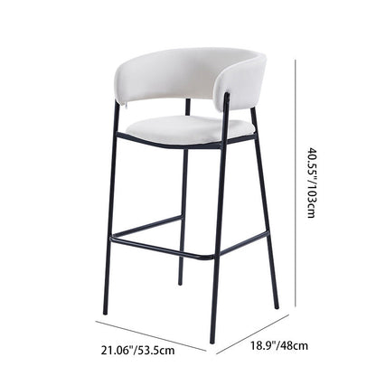 Contemporary Nordic Curved Flannel Iron Frame Bar Stool Low Back Footrest For Dining Room