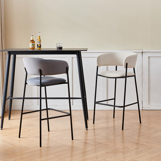 Contemporary Nordic Curved Flannel Iron Frame Bar Stool Low Back Footrest For Dining Room