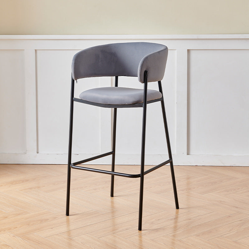Contemporary Nordic Curved Flannel Iron Frame Bar Stool Low Back Footrest For Dining Room