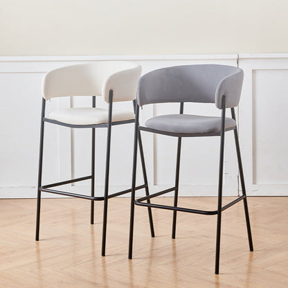 Contemporary Nordic Curved Flannel Iron Frame Bar Stool Low Back Footrest For Dining Room