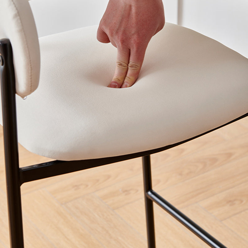 Contemporary Nordic Curved Flannel Iron Frame Bar Stool Low Back Footrest For Dining Room