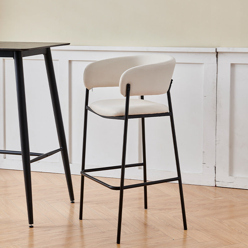 Contemporary Nordic Curved Flannel Iron Frame Bar Stool Low Back Footrest For Dining Room