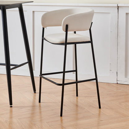 Contemporary Nordic Curved Flannel Iron Frame Bar Stool Low Back Footrest For Dining Room