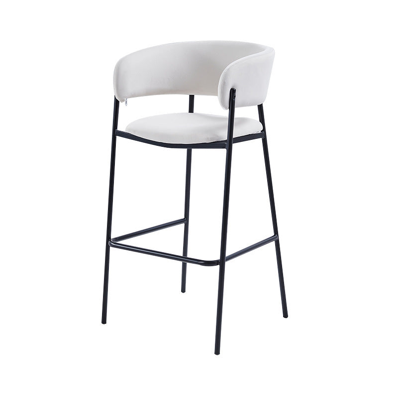 Contemporary Nordic Curved Flannel Iron Frame Bar Stool Low Back Footrest For Dining Room