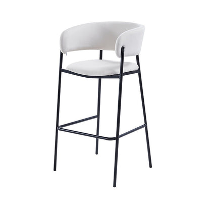Contemporary Nordic Curved Flannel Iron Frame Bar Stool Low Back Footrest For Dining Room