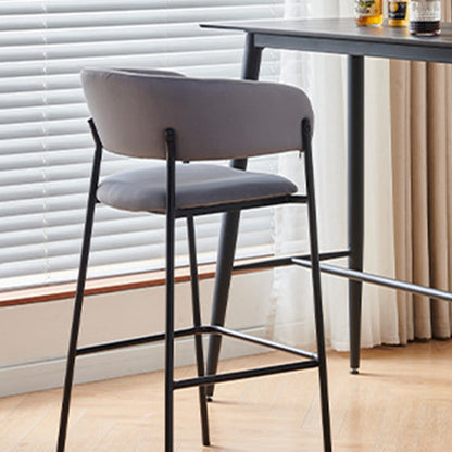Contemporary Nordic Curved Flannel Iron Frame Bar Stool Low Back Footrest For Dining Room