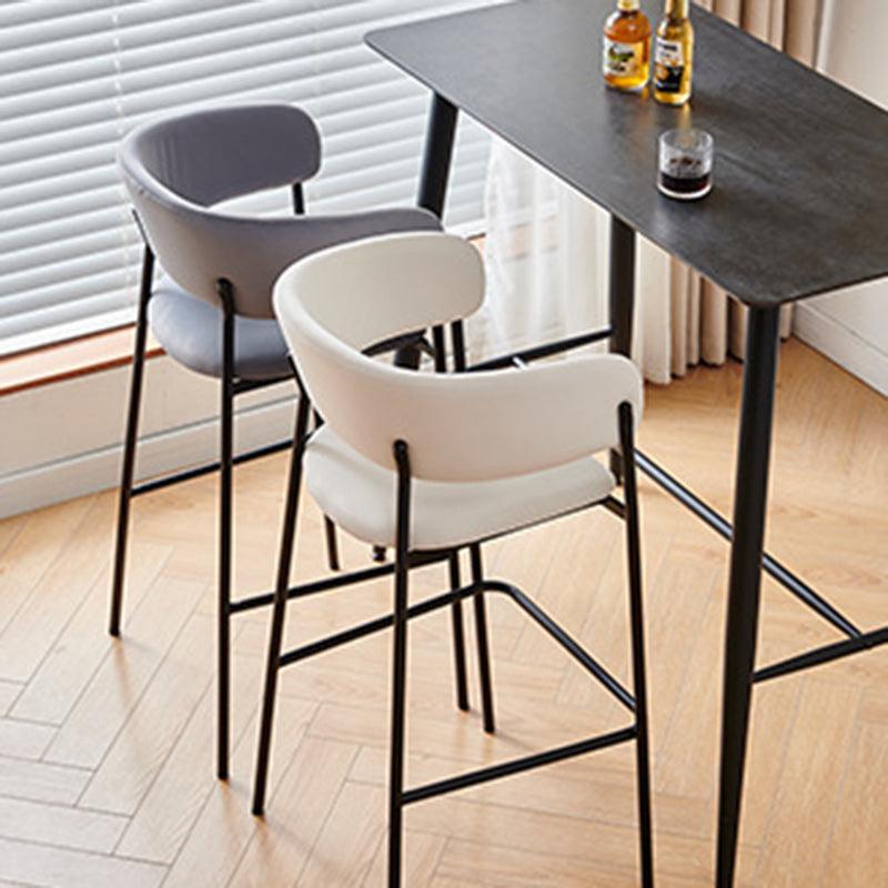 Contemporary Nordic Curved Flannel Iron Frame Bar Stool Low Back Footrest For Dining Room