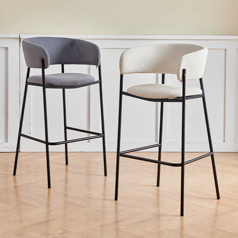 Contemporary Nordic Curved Flannel Iron Frame Bar Stool Low Back Footrest For Dining Room