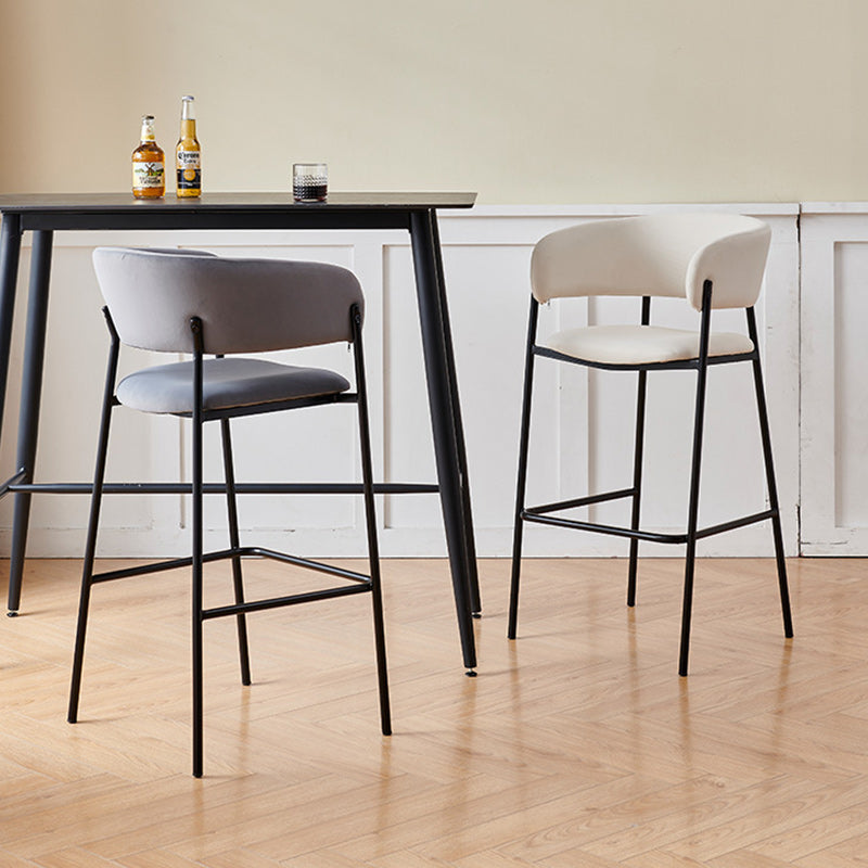 Contemporary Nordic Curved Flannel Iron Frame Bar Stool Low Back Footrest For Dining Room