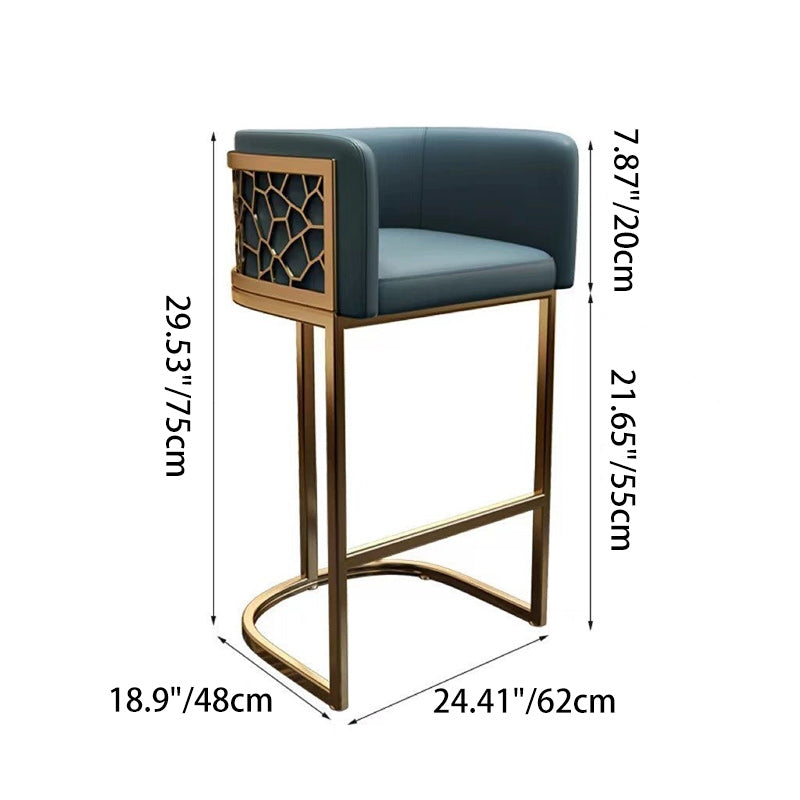 Contemporary Luxury Arc PU Leather Upholstered Metal Bar Stool Backrest Footrest For Dining Room