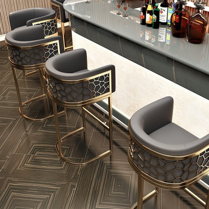 Contemporary Luxury Arc PU Leather Upholstered Metal Bar Stool Backrest Footrest For Dining Room