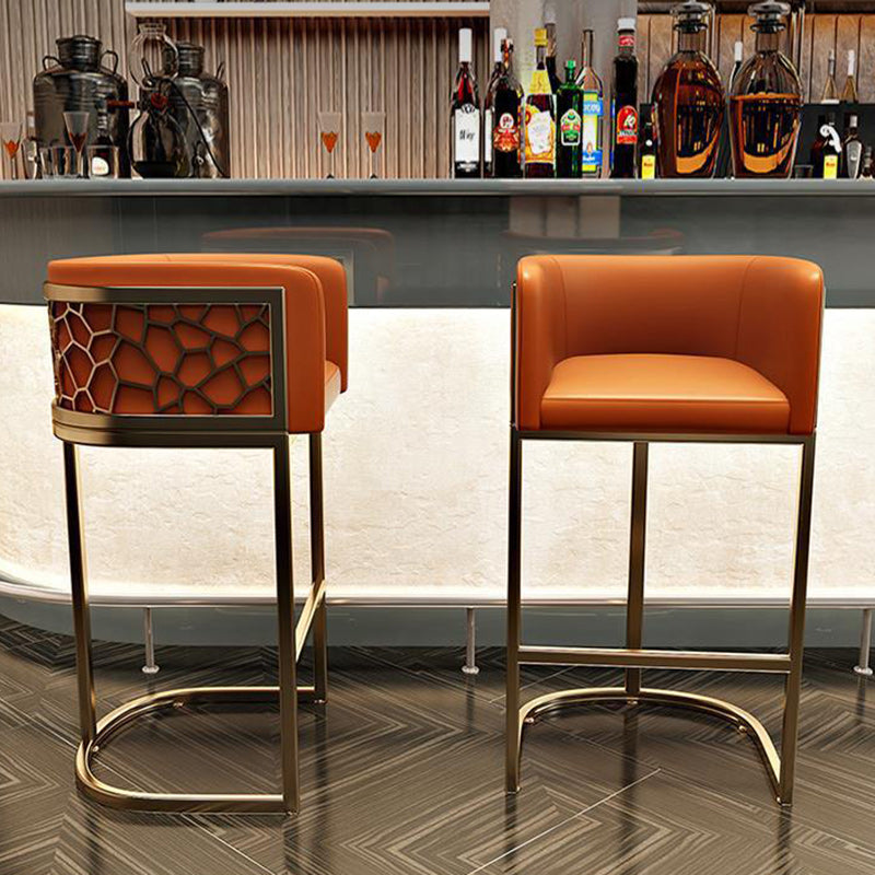 Contemporary Luxury Arc PU Leather Upholstered Metal Bar Stool Backrest Footrest For Dining Room