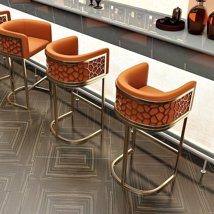 Contemporary Luxury Arc PU Leather Upholstered Metal Bar Stool Backrest Footrest For Dining Room