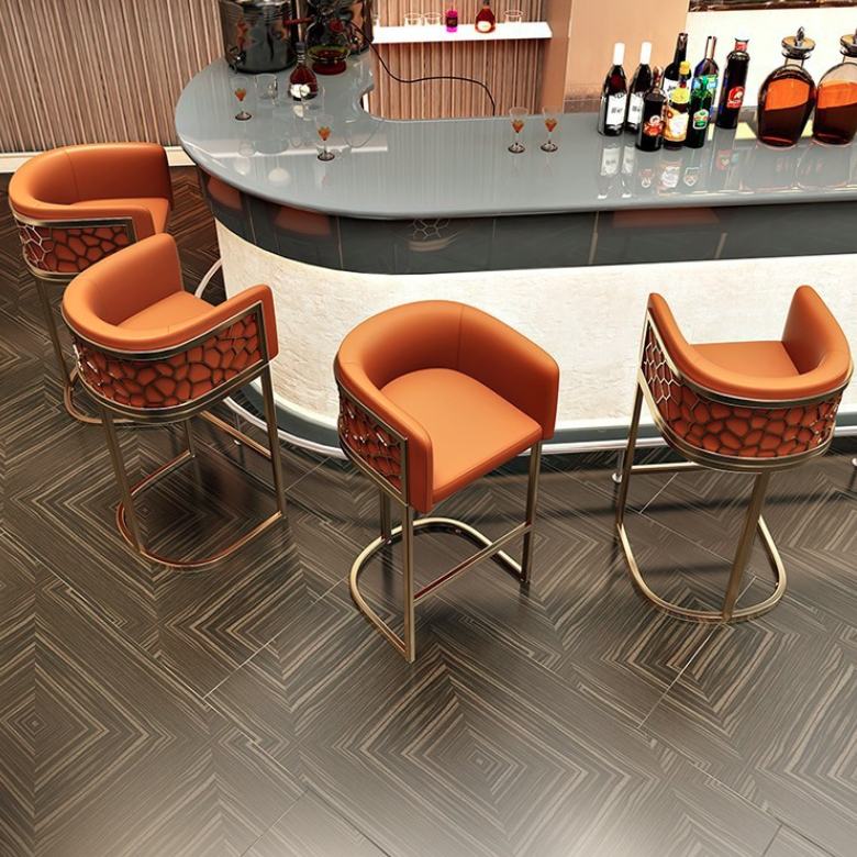 Contemporary Luxury Arc PU Leather Upholstered Metal Bar Stool Backrest Footrest For Dining Room