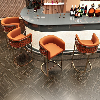 Contemporary Luxury Arc PU Leather Upholstered Metal Bar Stool Backrest Footrest For Dining Room