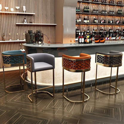 Contemporary Luxury Arc PU Leather Upholstered Metal Bar Stool Backrest Footrest For Dining Room