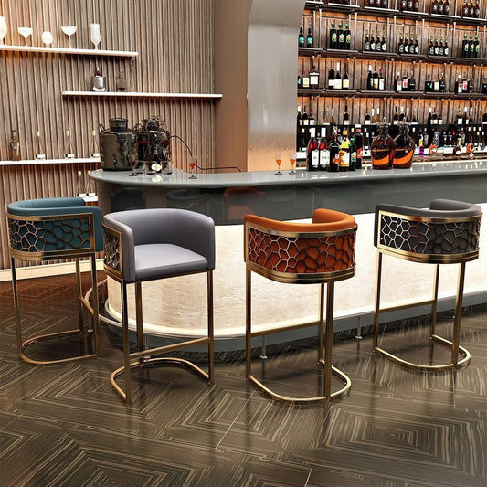 Contemporary Luxury Arc PU Leather Upholstered Metal Bar Stool Backrest Footrest For Dining Room