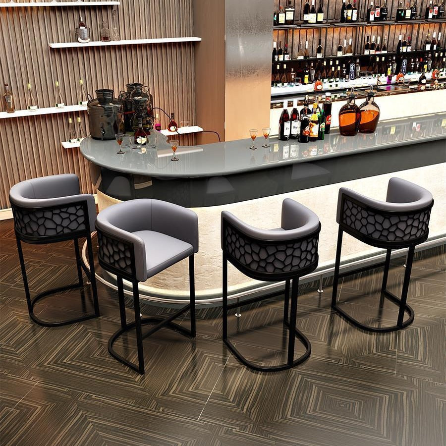 Contemporary Luxury Arc PU Leather Upholstered Metal Bar Stool Backrest Footrest For Dining Room