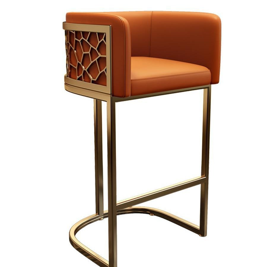 Contemporary Luxury Arc PU Leather Upholstered Metal Bar Stool Backrest Footrest For Dining Room