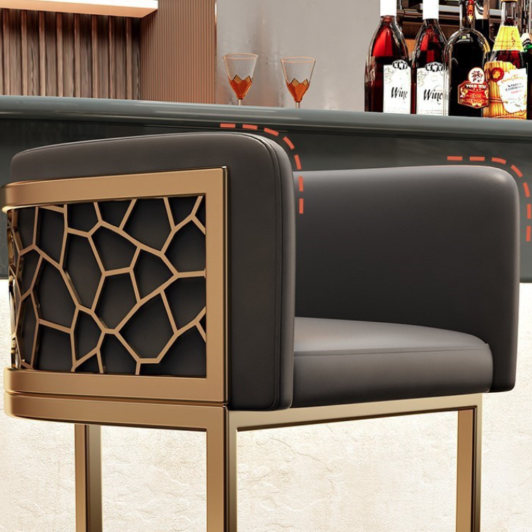 Contemporary Luxury Arc PU Leather Upholstered Metal Bar Stool Backrest Footrest For Dining Room