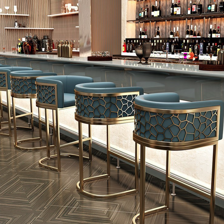 Contemporary Luxury Arc PU Leather Upholstered Metal Bar Stool Backrest Footrest For Dining Room