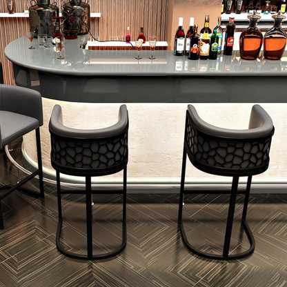 Contemporary Luxury Arc PU Leather Upholstered Metal Bar Stool Backrest Footrest For Dining Room