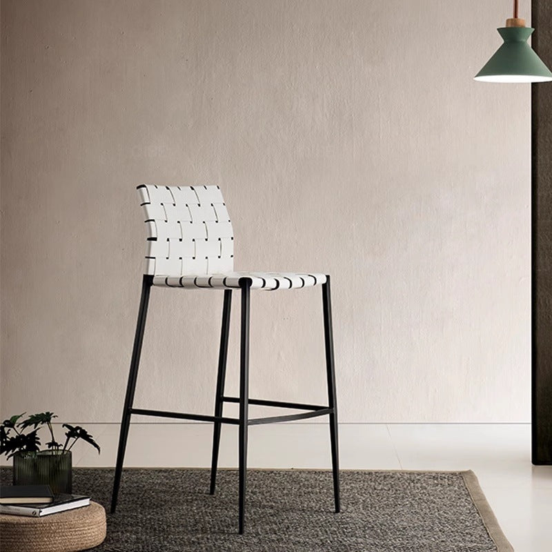 Contemporary Luxury Square Faux Saddle Leather Metal Bar Stool Backrest Footrest For Dining Room