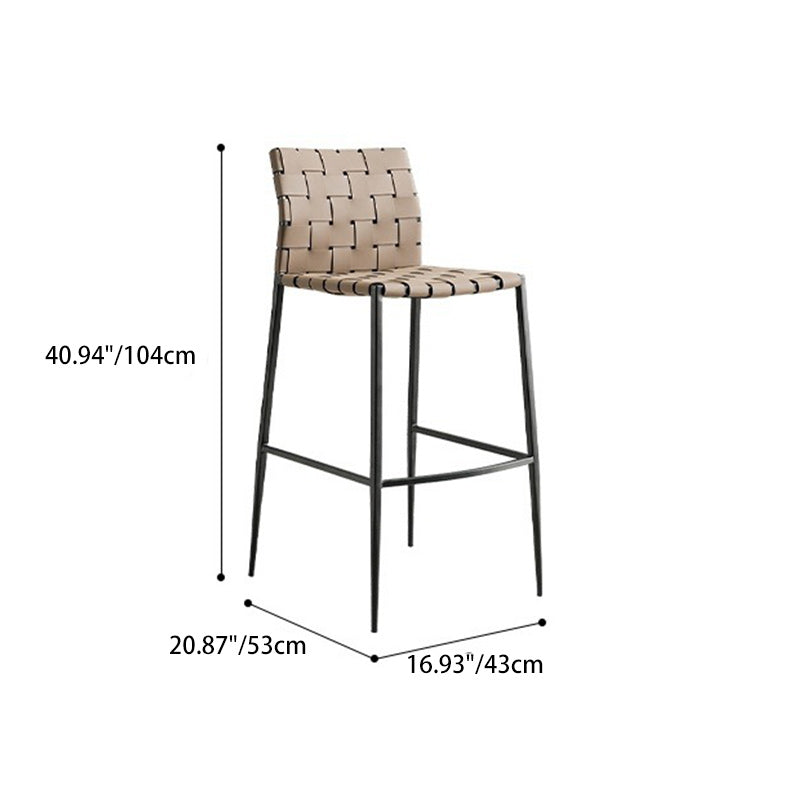Contemporary Luxury Square Faux Saddle Leather Metal Bar Stool Backrest Footrest For Dining Room