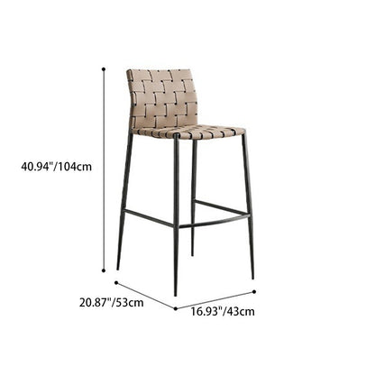 Contemporary Luxury Square Faux Saddle Leather Metal Bar Stool Backrest Footrest For Dining Room