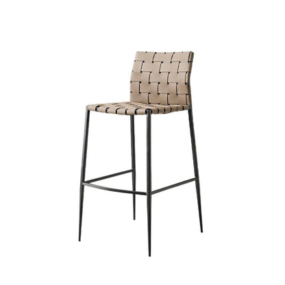 Contemporary Luxury Square Faux Saddle Leather Metal Bar Stool Backrest Footrest For Dining Room