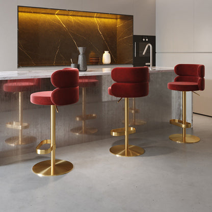 Contemporary Luxury Round Flannel Upholstered Height Adjustable Swivel Bar Stool Backrest Footrest For Dining Room