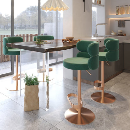 Contemporary Luxury Round Flannel Upholstered Height Adjustable Swivel Bar Stool Backrest Footrest For Dining Room