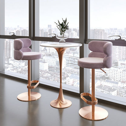 Contemporary Luxury Round Flannel Upholstered Height Adjustable Swivel Bar Stool Backrest Footrest For Dining Room