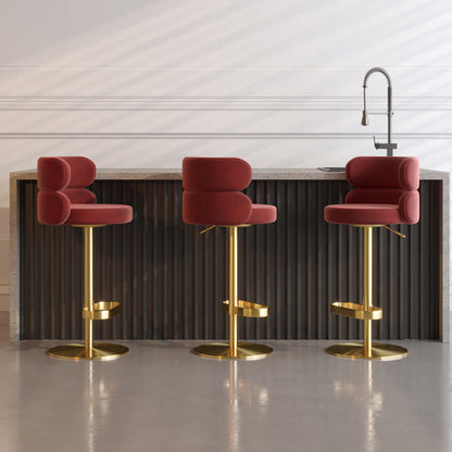 Contemporary Luxury Round Flannel Upholstered Height Adjustable Swivel Bar Stool Backrest Footrest For Dining Room