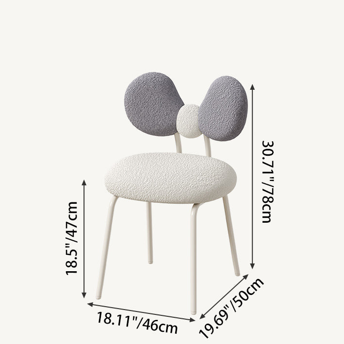 Contemporary Nordic Curved Lamb Fleece Upholstered Swivel Vanity Stool Bow-Knot Backrest For Bedroom