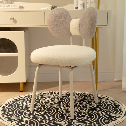 Contemporary Nordic Curved Lamb Fleece Upholstered Swivel Vanity Stool Bow-Knot Backrest For Bedroom