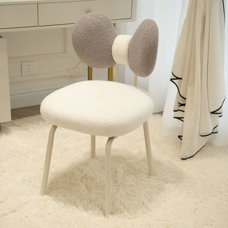 Contemporary Nordic Curved Lamb Fleece Upholstered Swivel Vanity Stool Bow-Knot Backrest For Bedroom