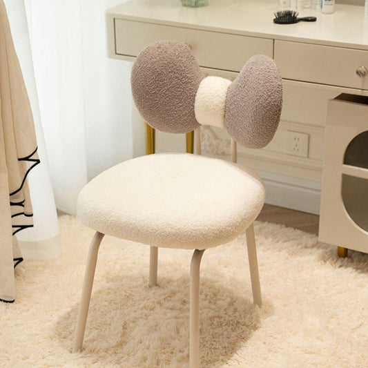 Contemporary Nordic Curved Lamb Fleece Upholstered Swivel Vanity Stool Bow-Knot Backrest For Bedroom