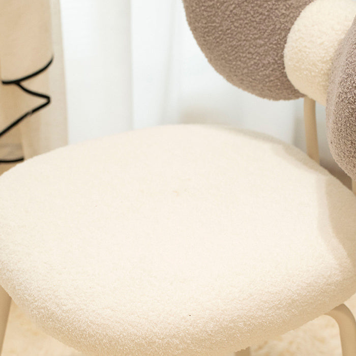 Contemporary Nordic Curved Lamb Fleece Upholstered Swivel Vanity Stool Bow-Knot Backrest For Bedroom
